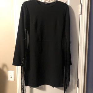 Black Bcbg dress with sleeve fringes